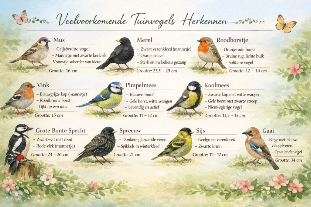 Veelvoorkomende tuinvogels herkennen